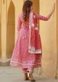 Pink Cotton Anarkali Suit With Floral Print Detail