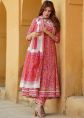 Pink Cotton Anarkali Suit With Floral Print Detail