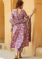 Mauve Purple Cotton Anarkali Suit With Printed Dupatta