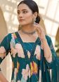 Teal Blue Floral Cotton Pant Suit With Dupatta