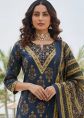 Navy Blue Printed Cotton Suit With Dupatta