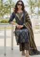 Navy Blue Printed Cotton Suit With Dupatta