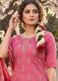 Rose Pink Cotton Suit With Organza Dupatta
