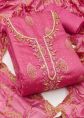 Rose Pink Cotton Suit With Organza Dupatta