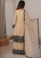Cream Georgette Sharara Suit With Thread Work