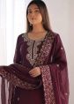 Maroon Art Silk Palazzo Suit With Sequins
