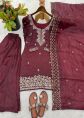 Maroon Art Silk Palazzo Suit With Sequins