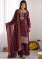Maroon Art Silk Palazzo Suit With Sequins