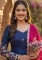 Navy Blue Anarkali Suit With Thread Embroidery