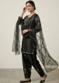 Black Satin Patiala Suit With Sequins Work