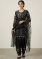 Black Satin Patiala Suit With Sequins Work