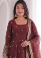 Maroon Art Silk Anarkali Suit With Sequins Work