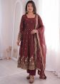 Maroon Art Silk Anarkali Suit With Sequins Work