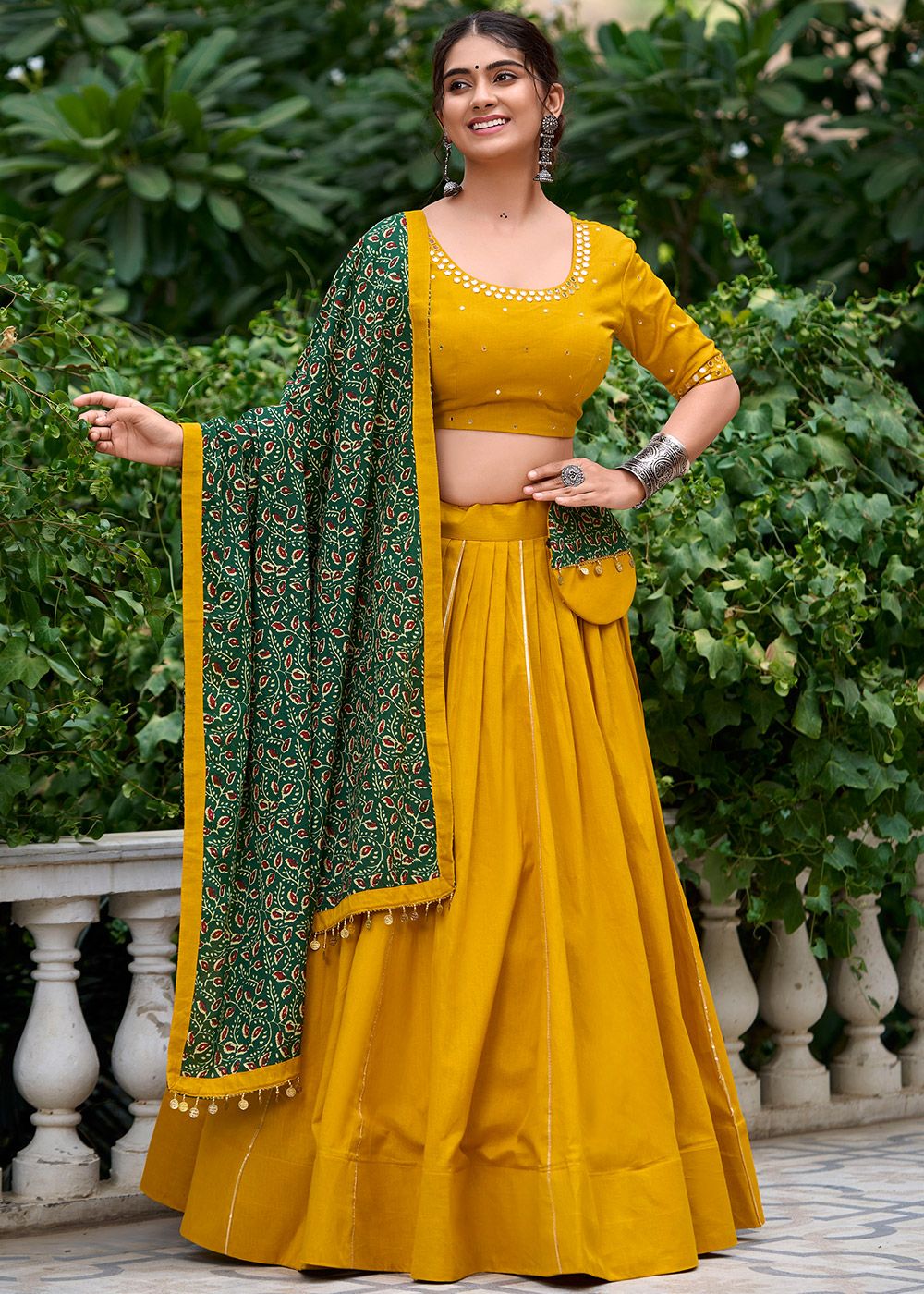 lehenga dress cotton Off White Kora Cotton Gota-Patti Lehenga with Yellow Bandhan