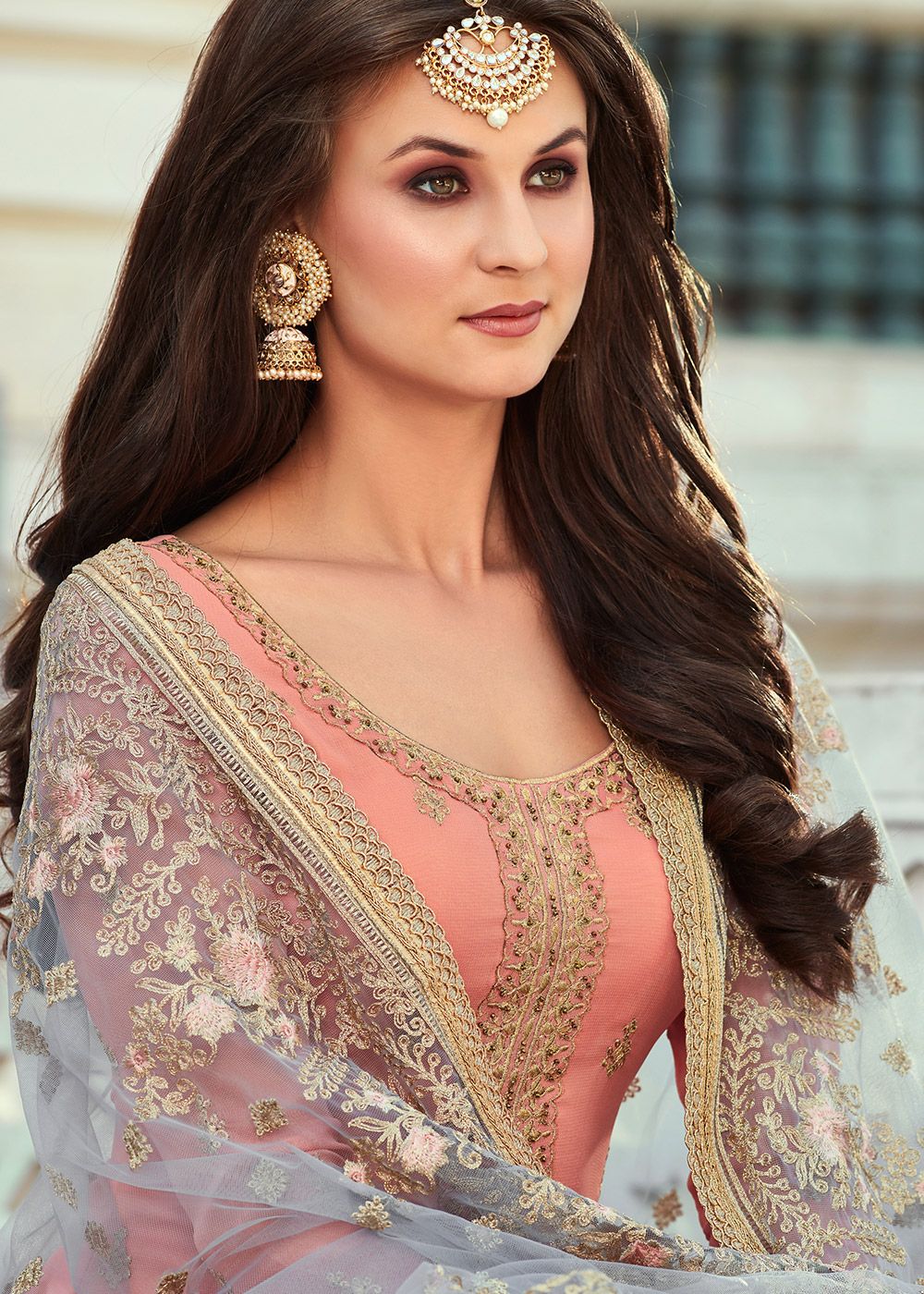 Peach Straight Cut Embroidered Pakistani Sharara Suit Latest 3331SL04