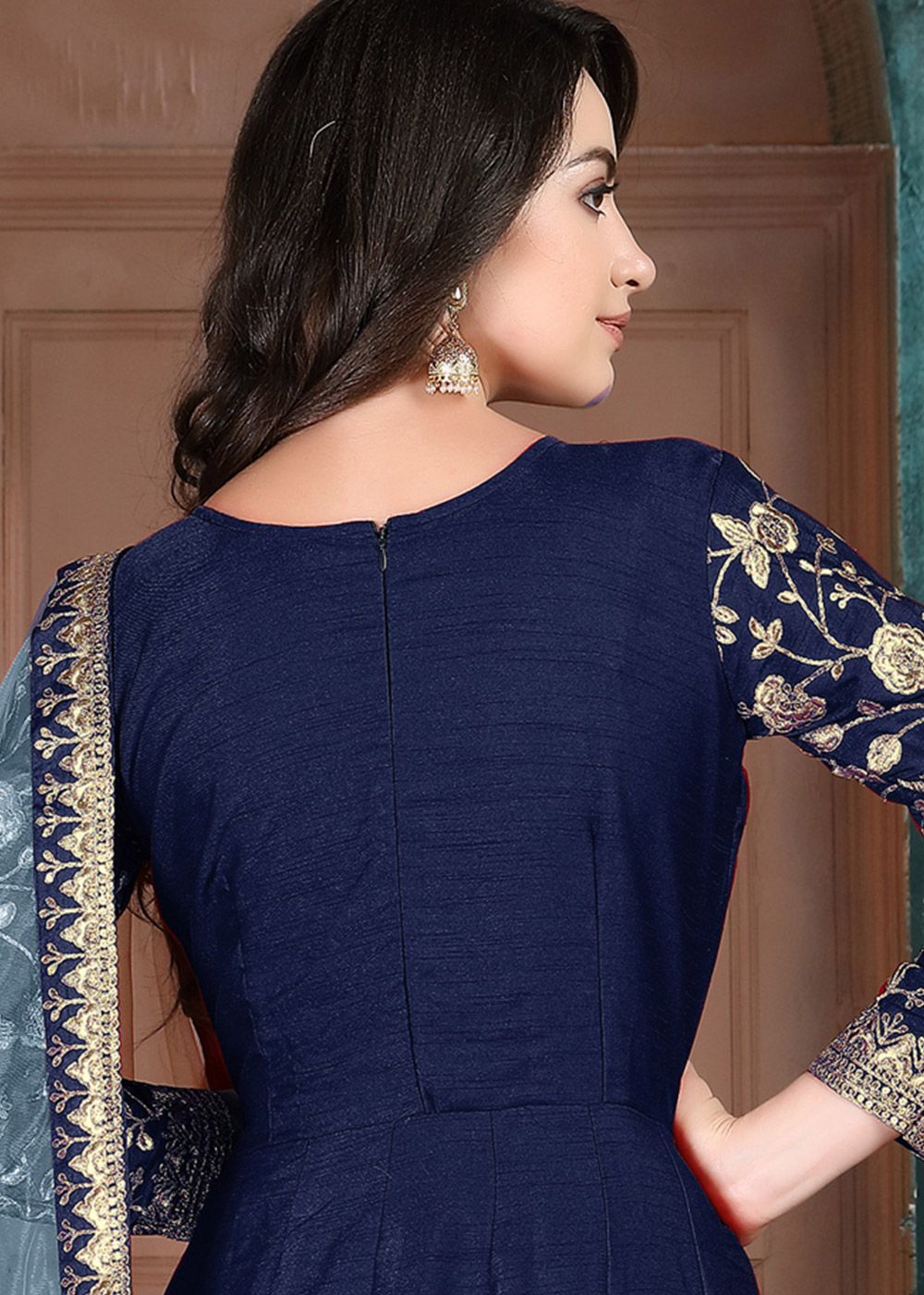 navy blue anarkali dress Women's Navy Blue Art Silk Anarkali Suit With Dupatta