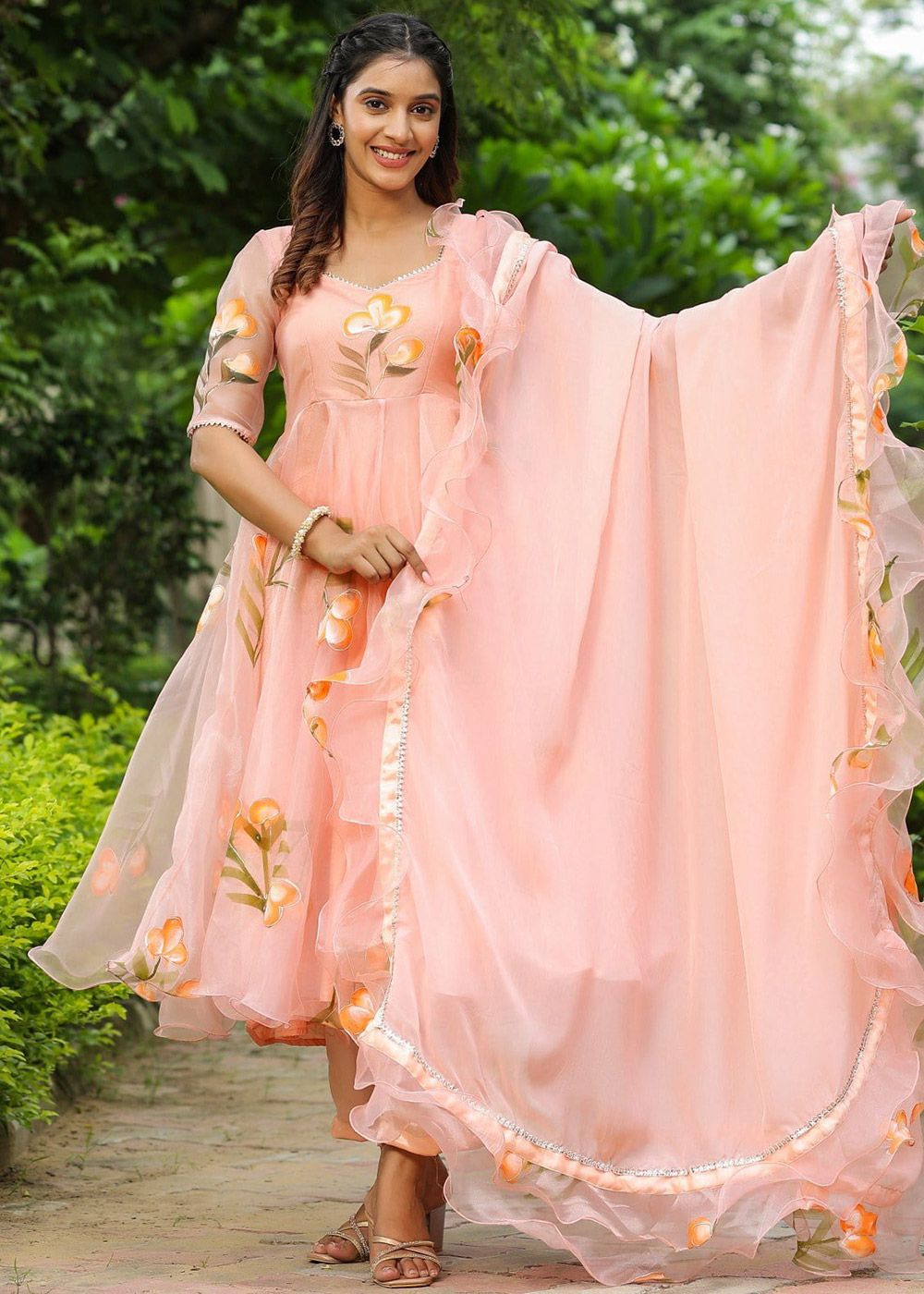 floral chiffon anarkali dress lily Chiffon anarkali set for wedding guests Mohi fashion