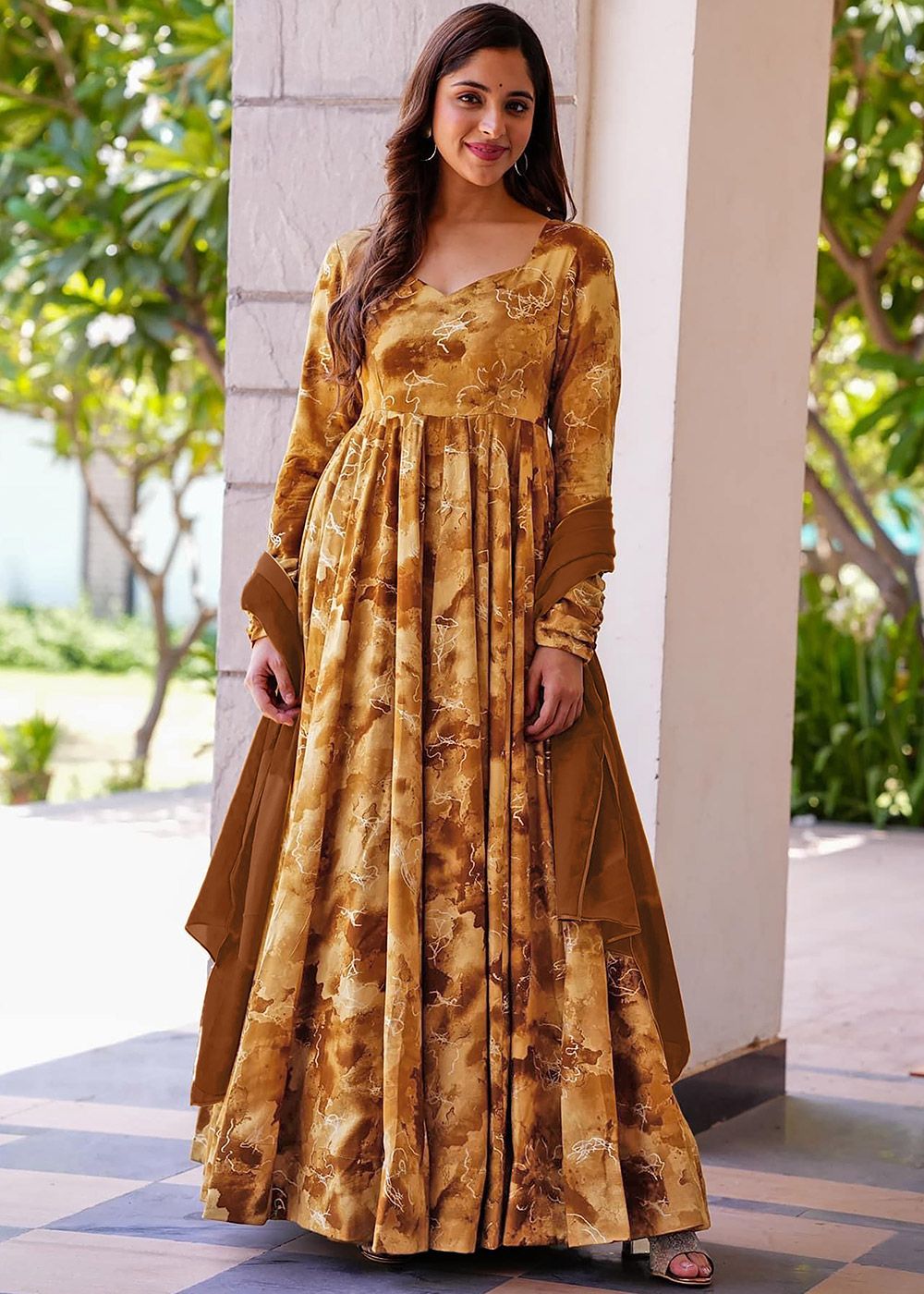 anarkali dress brown Impressive Brown Art Silk Anarkali Suit