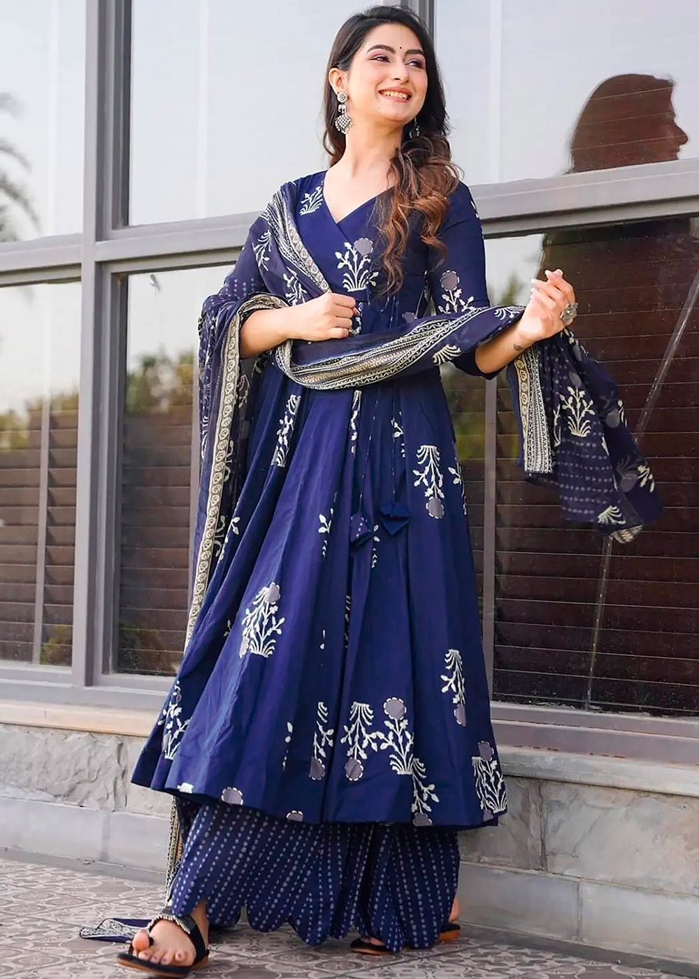 cotton printed anarkali dress Women's Cotton Printed Anarkali Kurti with Palazzo Pants Set, Floral_486 at  Amazon Women's Clothing store