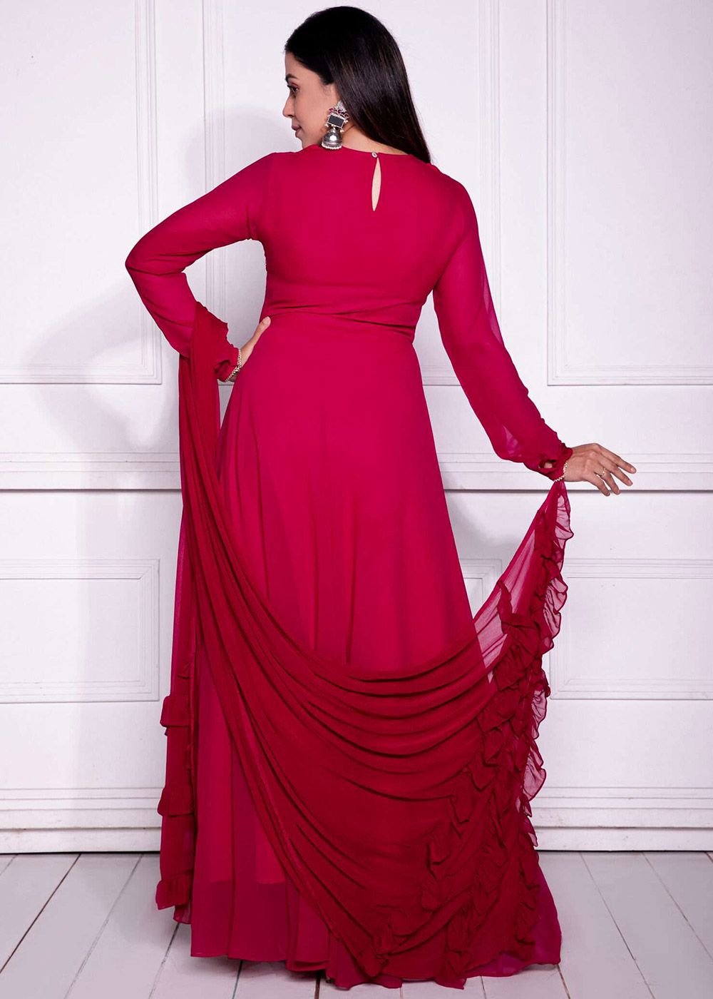 red plain anarkali dress Red Anarkali Dress For Women