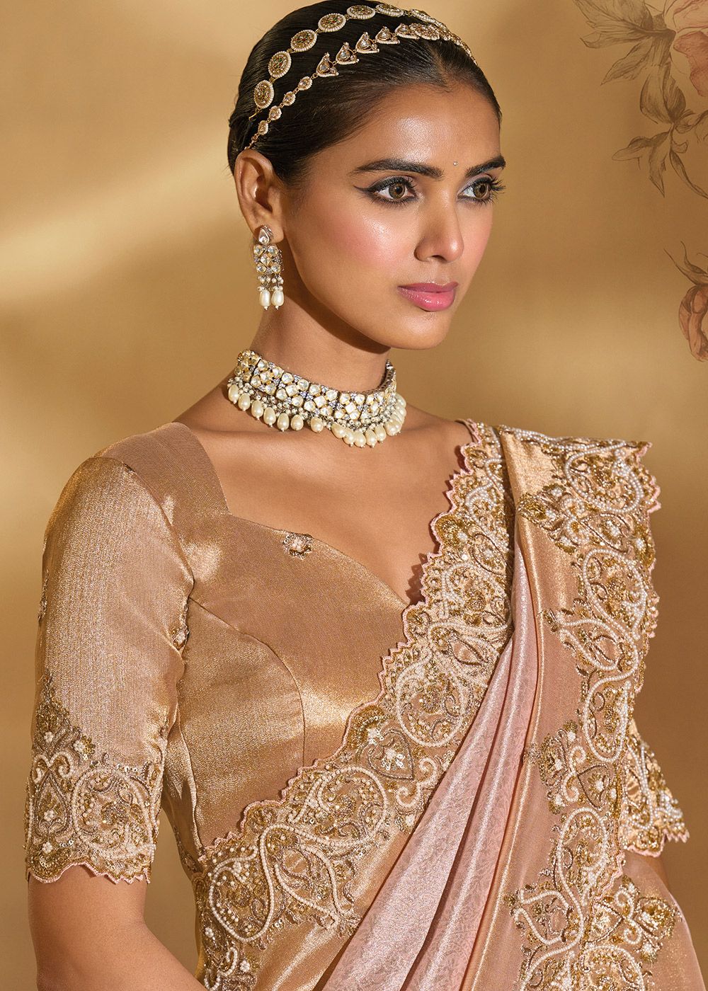 Rose Gold Pink Silk Saree With Zari Detailing 7427SR02