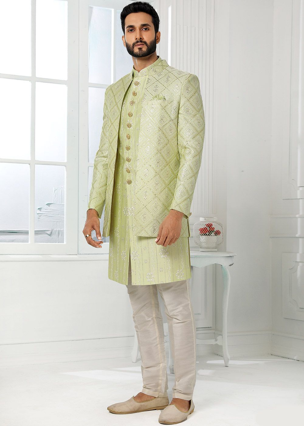 green indo western dress men Green Silk Dark Green Indo Western Dress Green Silk Satin Indo Western Suit Indian Cloth Store