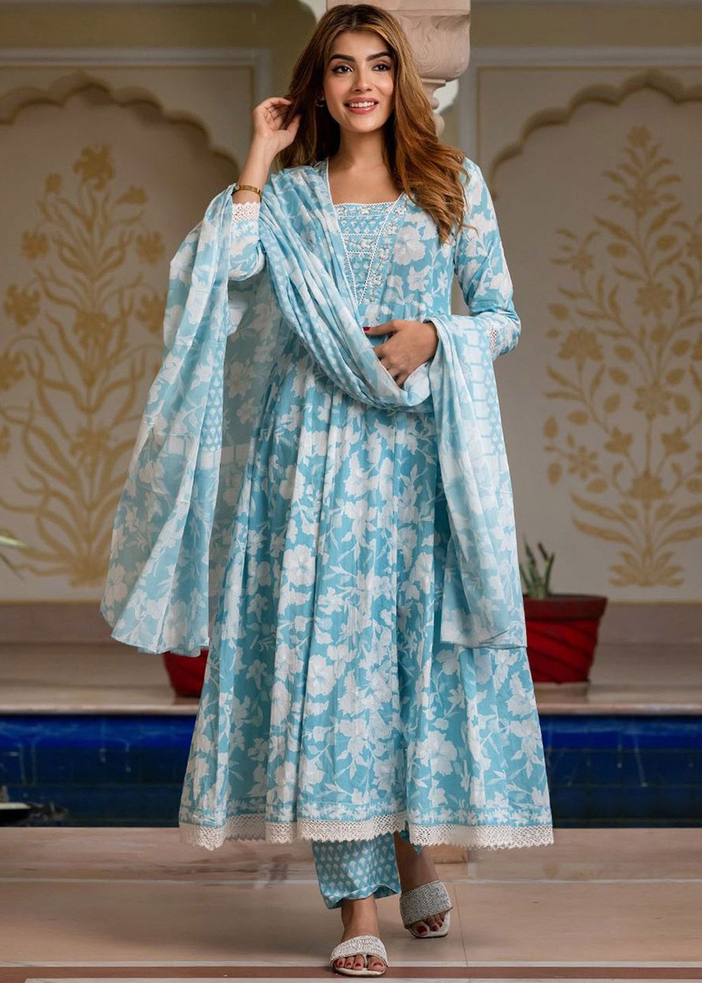 cotton anarkali dress with dupatta Cotton Anarkali Gown With Dupatta Women's Cotton Embroidered Anarkali Gown With Dupatta Wow Gift