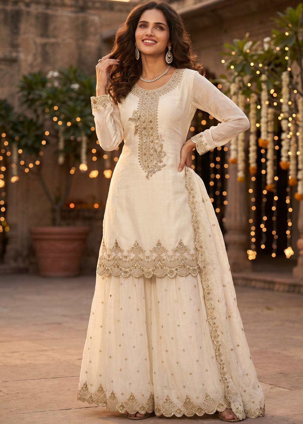 ladies plazo dress Plazzo Suit Latest Suits Off White Art Silk Palazzo Suit With Sequins 9378SL05 Homecoming Strap Dress