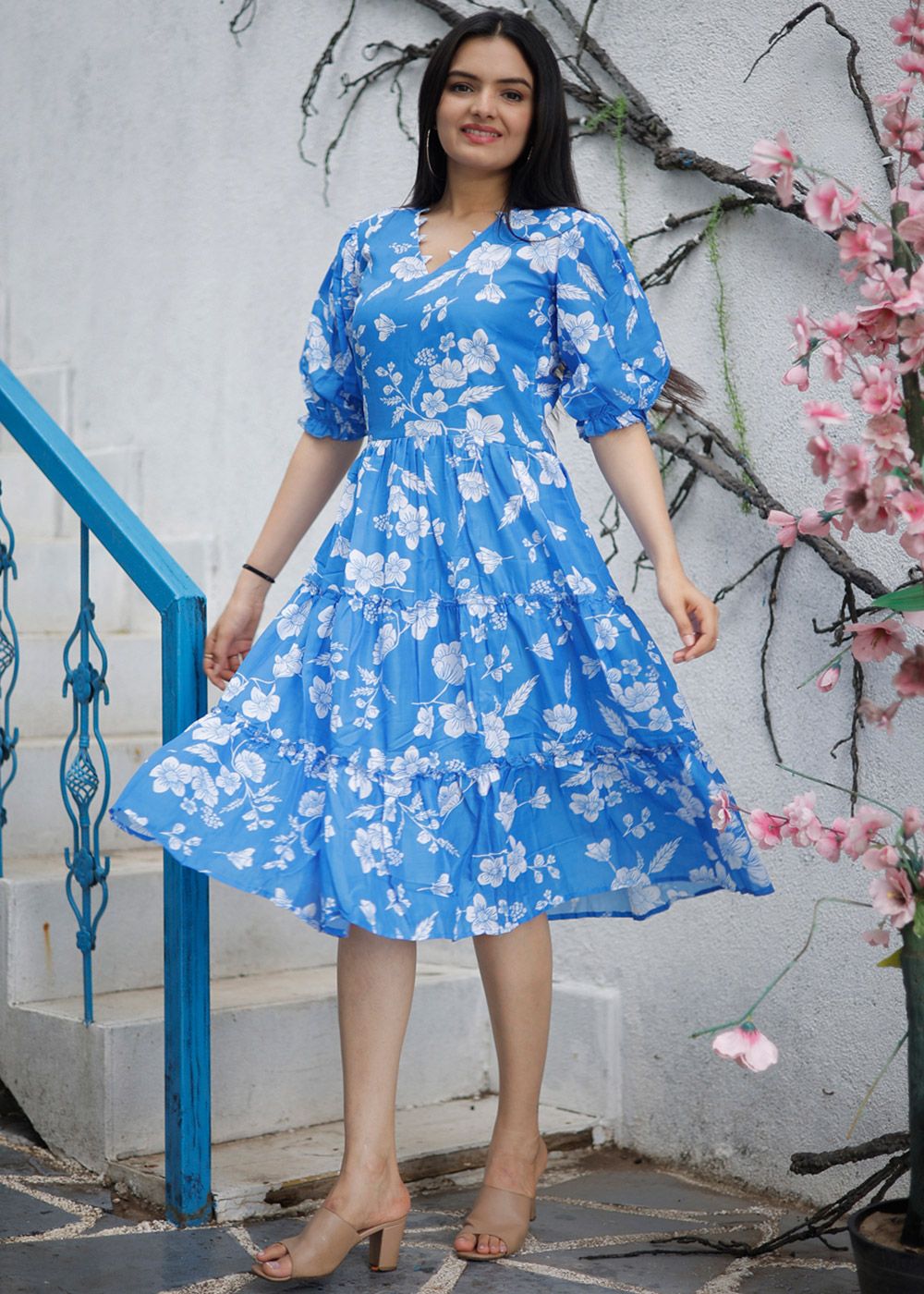 cotton readymade dress for ladies Blue Digital Printed Cotton Readymade Dress