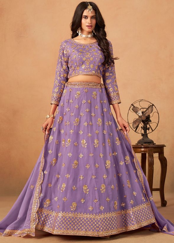 Lavender Organza Lehenga Choli With Zari Embroidery
