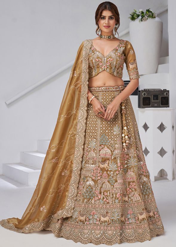 Green Organza Lehenga Choli With Detailed Embroidery
