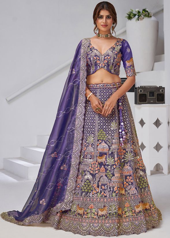 Purple Organza Lehenga Choli With Zari Highlights