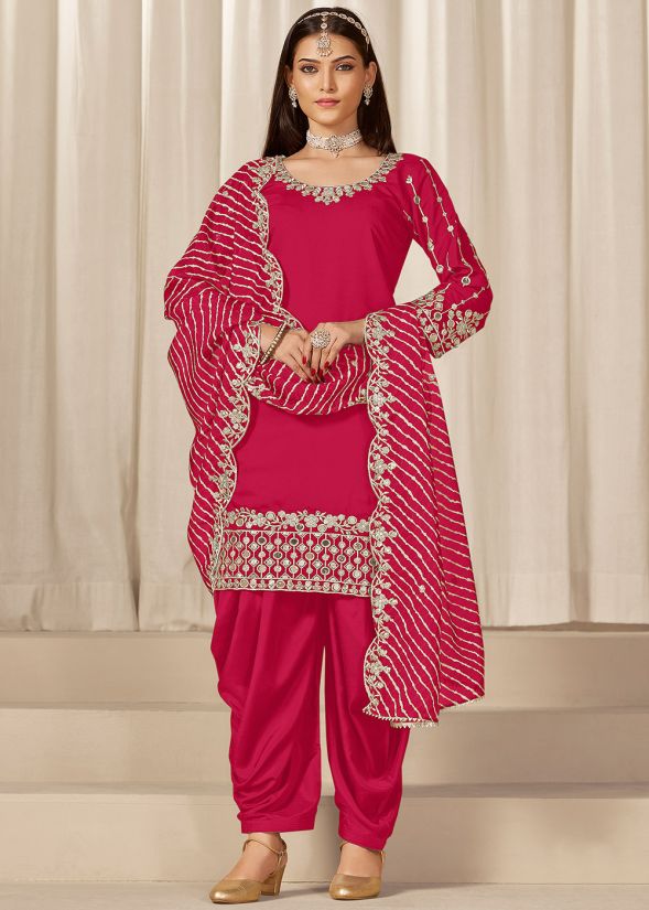 Pink Patiala Suit In Thread Embroidery