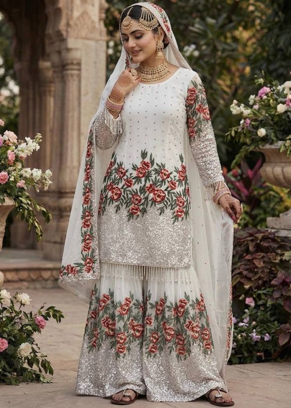 silk sharara dress for wedding Raw Silk Sharara Kameez And Dupatta Dress For Wedding