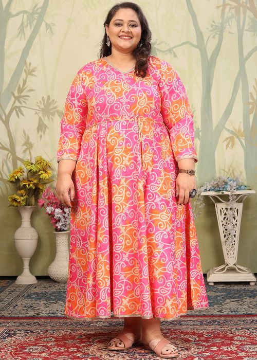 Pink Printed Dress In Rayon