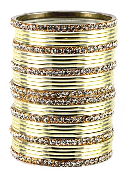 Stone Studded Green and Golden Bangle Set