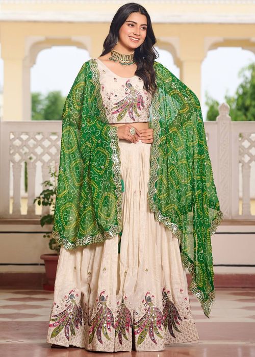 Off White Embroidered Lehenga Choli Set In Tissue