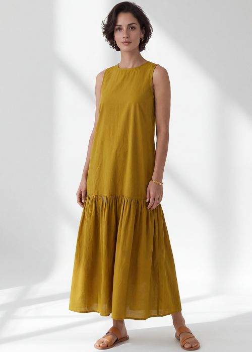 Mustard Yellow Maxi Dress With Drop Waist