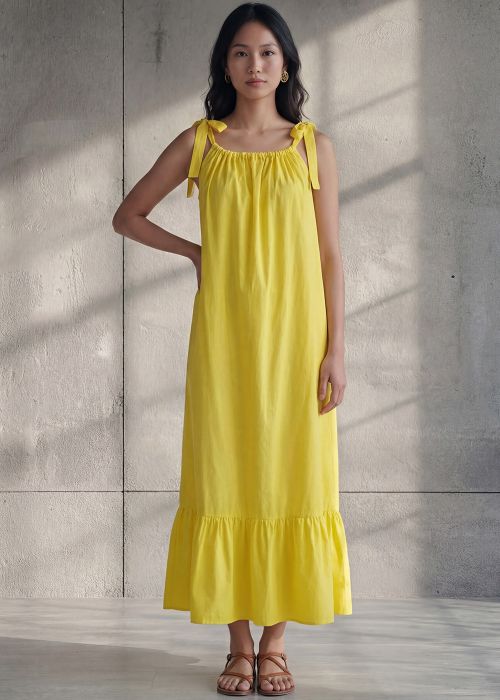 Yellow A-Line Strappy Shoulder Dress