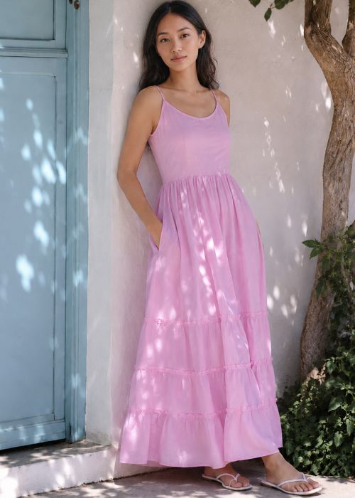 Blush Pink Cotton Tiered Maxi Dress