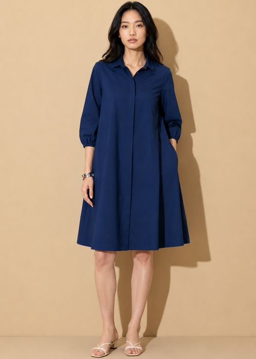 Navy Blue A-Line Shirt Dress