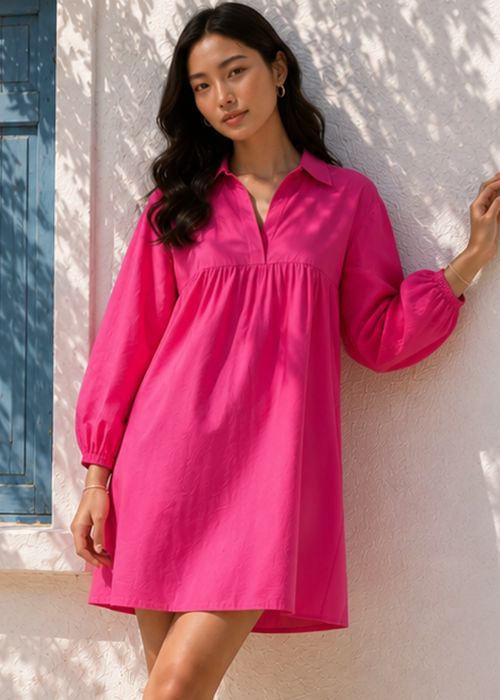 Fuchsia Pink Mini Shift Dress