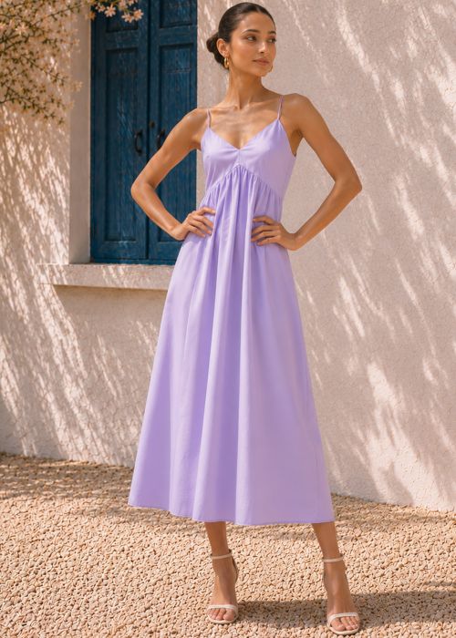 Strappy Lavender A-Line Midi Dress