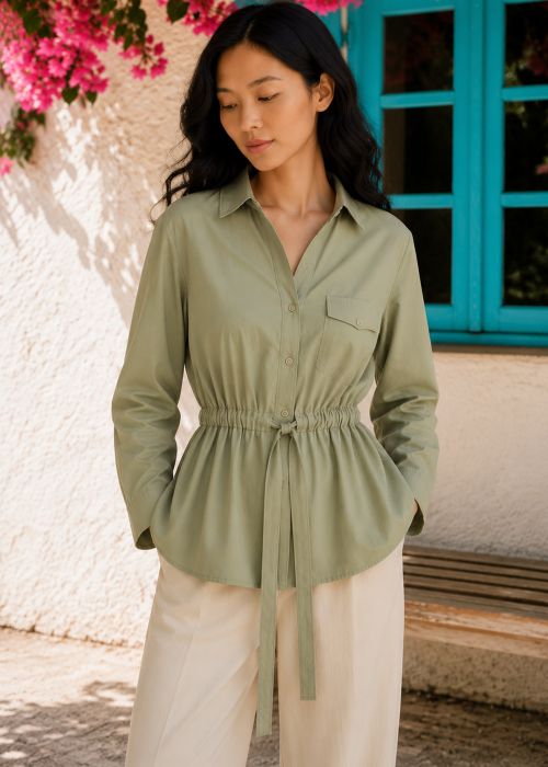 Olive Green Poplin Safari Shirt