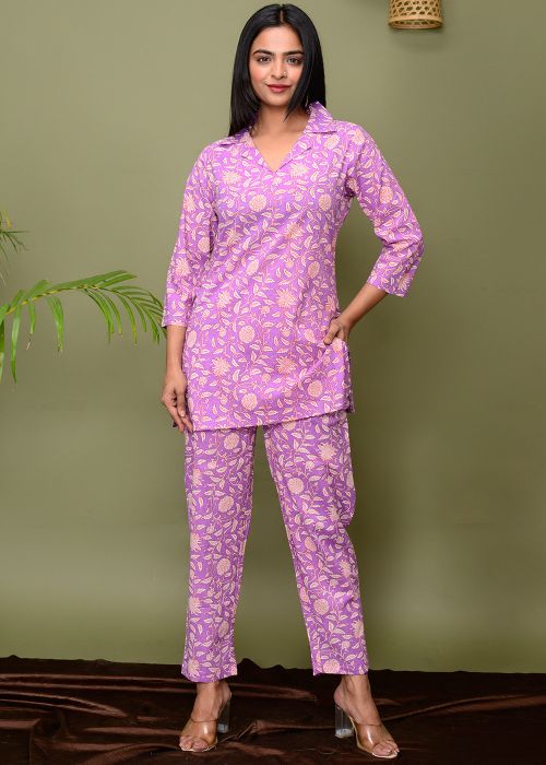 Lavender Digital Printed Readymade Cotton Co-Ord Set