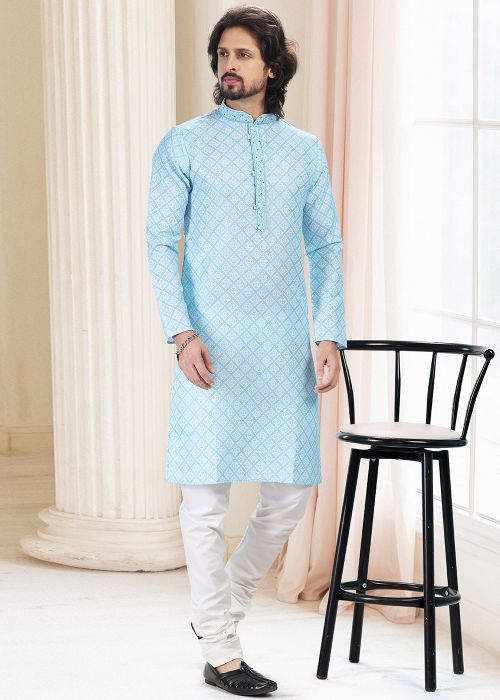 Blue Digital Printed Kurta Pajama