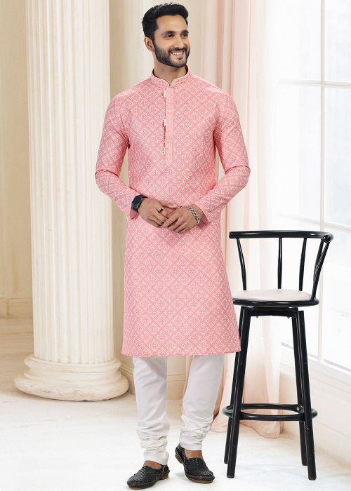 Peach Digital Printed Kurta Pajama