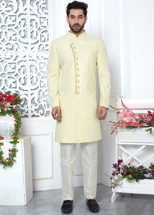 Yellow Woven Indo Western Sherwani