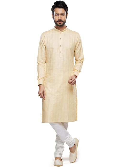 Cream Kurta Pajama In Art Silk