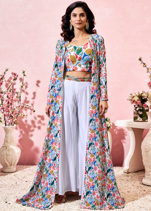 Multicolor Digital Print Top & Bottom With Jacket
